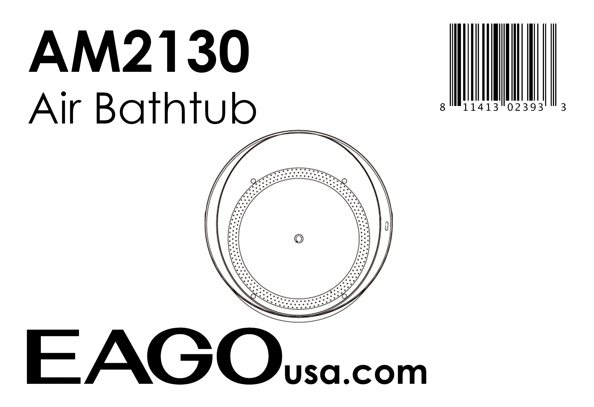 EAGO - 66" Round Free Standing Acrylic Air Bubble Bathtub | AM2130 EAGO - 66" Round Free Standing Acrylic Air Bubble Bathtub | AM2130