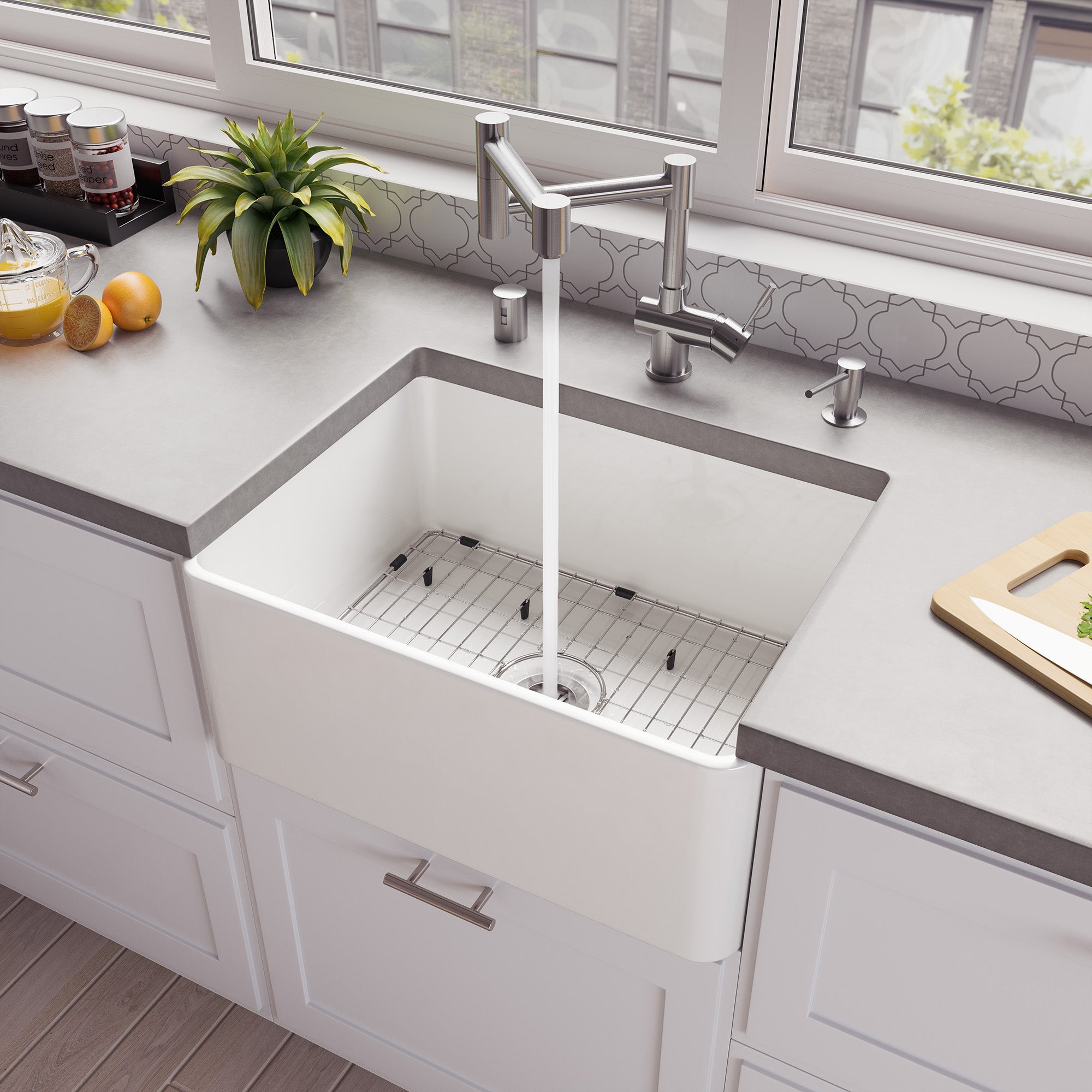 ALFI Brand - 24" White Thin Wall Single Bowl Smooth Apron Fireclay Kitchen Farm Sink | ABF2418-W ALFI Brand - 24" White Thin Wall Single Bowl Smooth Apron Fireclay Kitchen Farm Sink | ABF2418-W