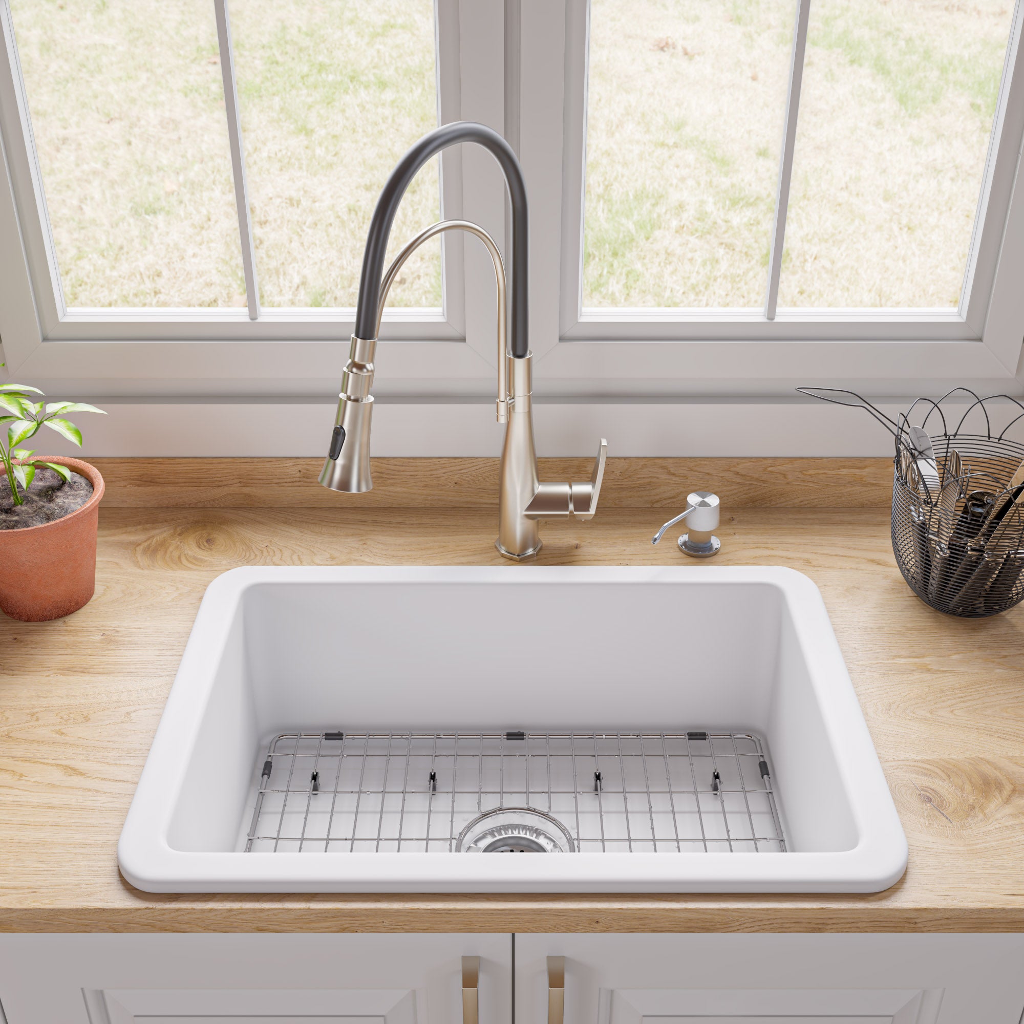ALFI Brand - White 27" x 18" Fireclay Undermount / Drop In Firelcay Kitchen Sink | ABF2718UD-W ALFI Brand - White 27" x 18" Fireclay Undermount / Drop In Firelcay Kitchen Sink | ABF2718UD-W