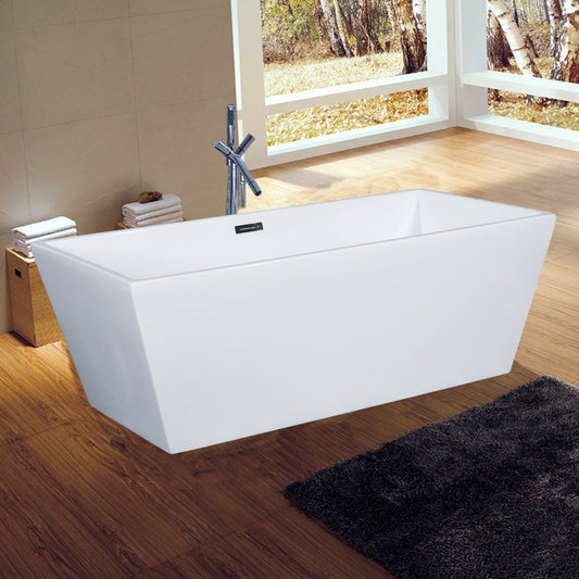 ALFI Brand - 59 inch White Rectangular Acrylic Free Standing Soaking Bathtub | AB8833