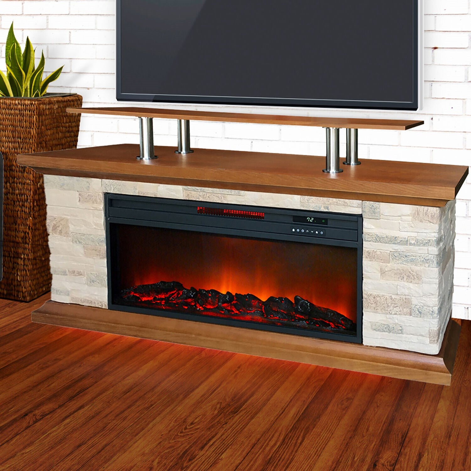 LifeSmart - 60 inch Media Fireplace w/Polystone Sides and log set - TV shelf | ZCFP1032US LifeSmart - 60 inch Media Fireplace w/Polystone Sides and log set - TV shelf | ZCFP1032US