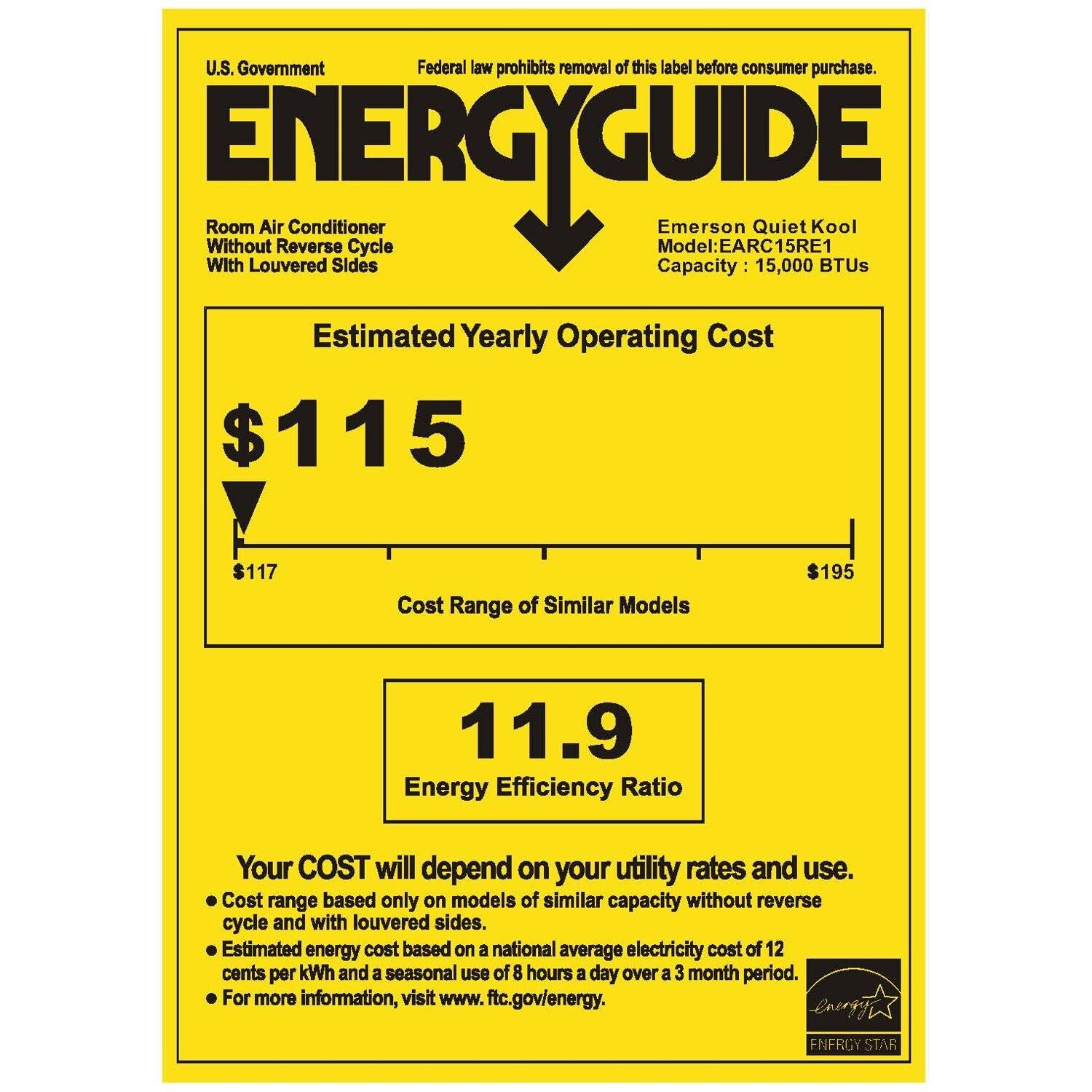 Emerson Quiet - 15,000 BTU Window Air Conditioner, Electronic Controls | EARC15RE1 Emerson Quiet - 15,000 BTU Window Air Conditioner, Electronic Controls | EARC15RE1
