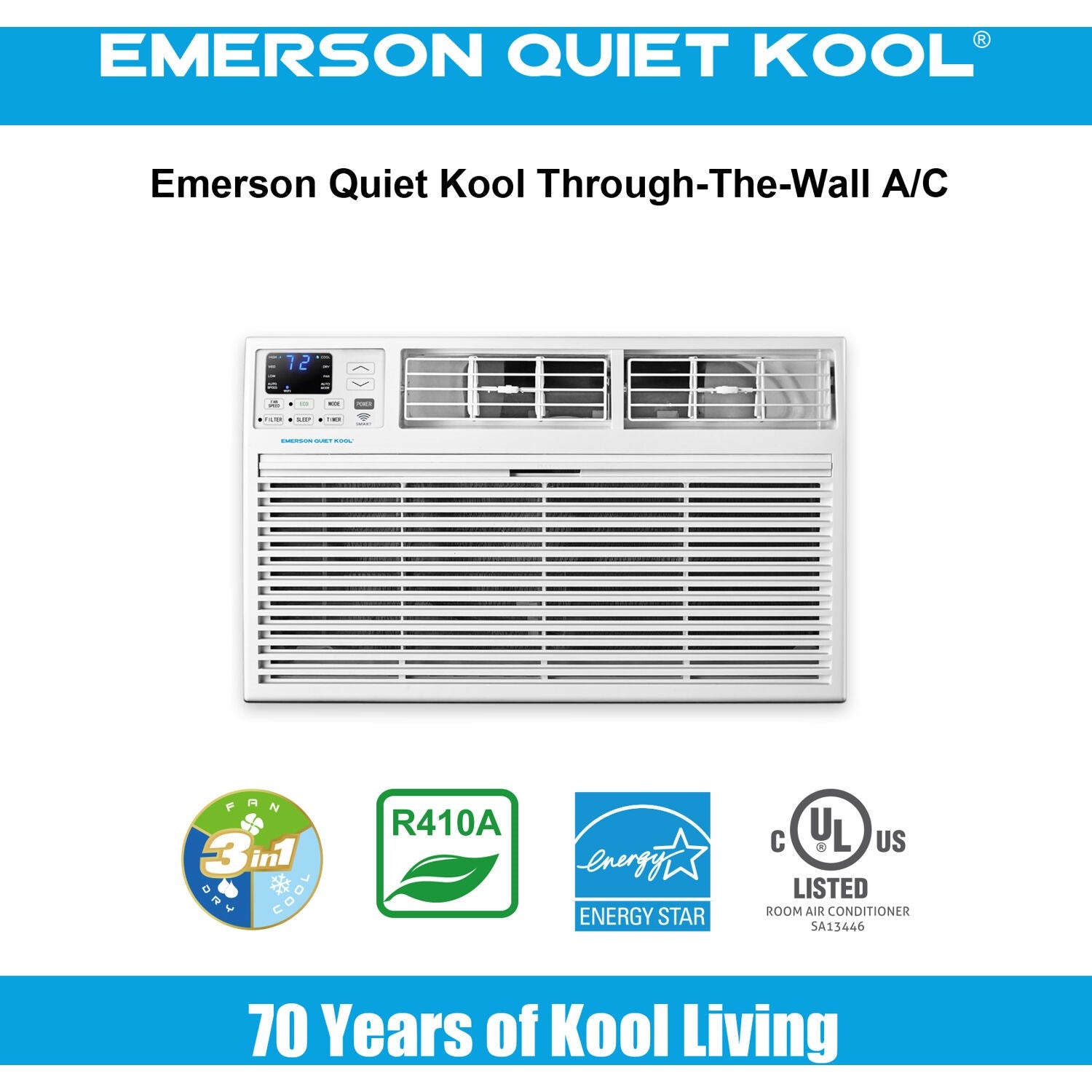 Emerson Quiet - 12000 BTU TTW Air Conditioner with Wifi Controls, 230V | EATC12RSE2T Emerson Quiet - 12000 BTU TTW Air Conditioner with Wifi Controls, 230V | EATC12RSE2T