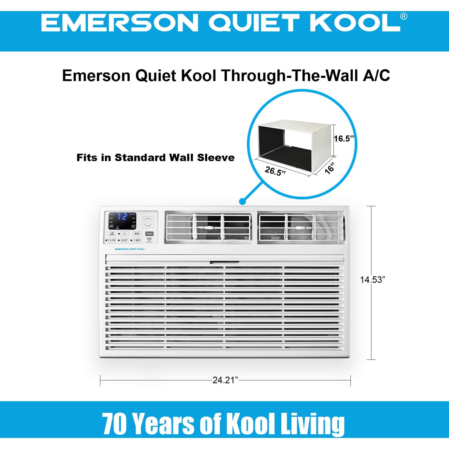 Emerson Quiet - 12000 BTU TTW Air Conditioner with Wifi Controls, 230V | EATC12RSE2T Emerson Quiet - 12000 BTU TTW Air Conditioner with Wifi Controls, 230V | EATC12RSE2T