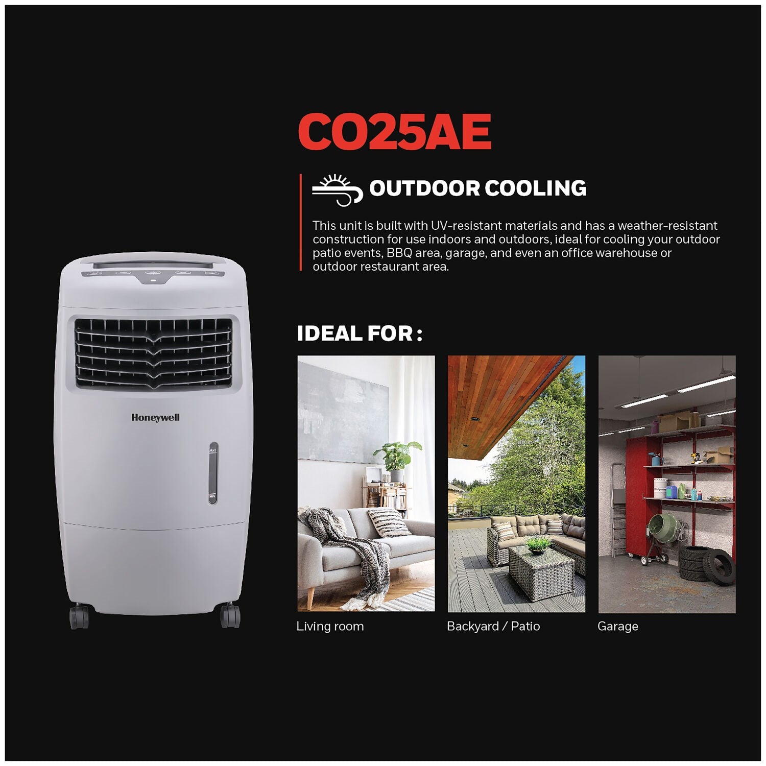 Honeywell - 500 CFM Indoor/Outdoor Portable Evaporative Air Cooler | CO25AE Honeywell - 500 CFM Indoor/Outdoor Portable Evaporative Air Cooler | CO25AE