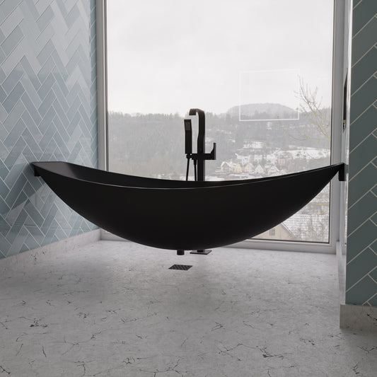 ALFI Brand - Black Matte 79" Acrylic Suspended Wall Mounted Hammock Bathtub | HammockTub1-BM