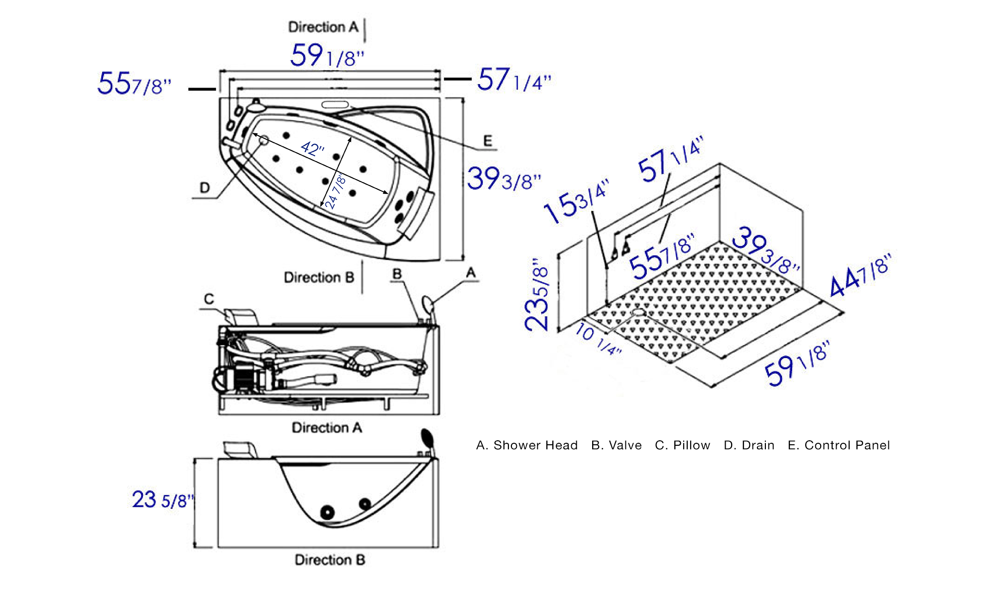 EAGO - 5 ft Clear Rounded Left Corner Acrylic Whirlpool Bathtub | AM198ETL-L EAGO - 5 ft Clear Rounded Left Corner Acrylic Whirlpool Bathtub | AM198ETL-L