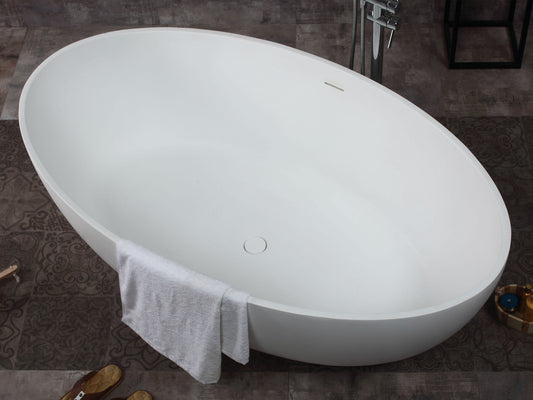 ALFI Brand - 67" White Oval Solid Surface Smooth Resin Soaking Bathtub | AB9941
