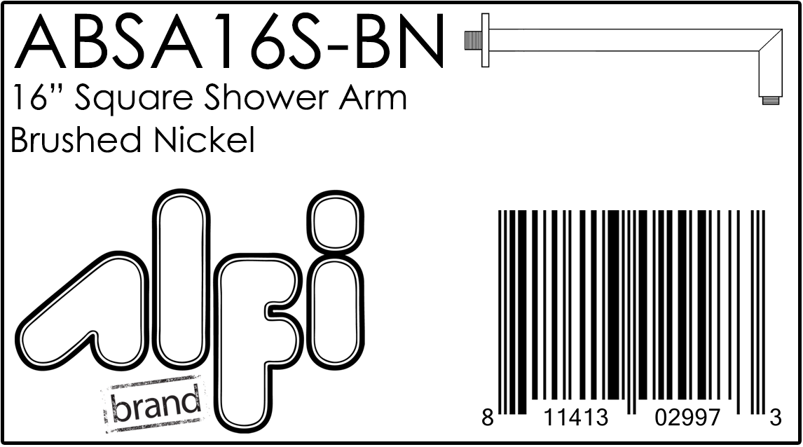 ALFI Brand - Brushed Nickel 16" Square Wall Shower Arm | ABSA16S-BN ALFI Brand - Brushed Nickel 16" Square Wall Shower Arm | ABSA16S-BN