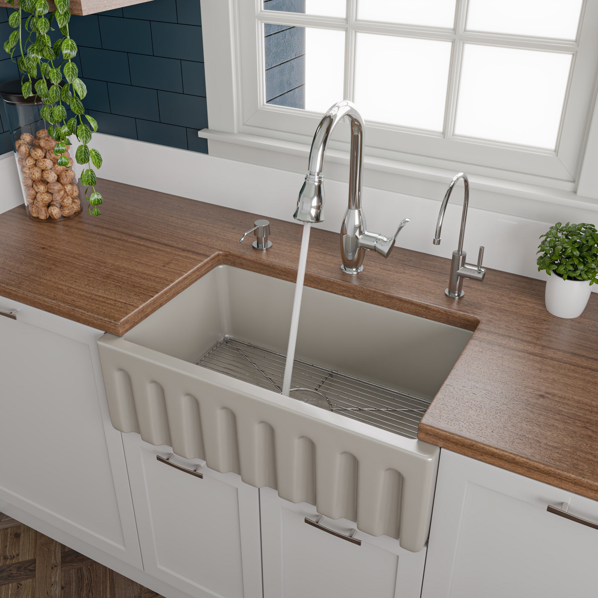 ALFI Brand - 30 inch Biscuit Reversible Smooth / Fluted Single Bowl Fireclay Farm Sink | AB3018HS-B ALFI Brand - 30 inch Biscuit Reversible Smooth / Fluted Single Bowl Fireclay Farm Sink | AB3018HS-B