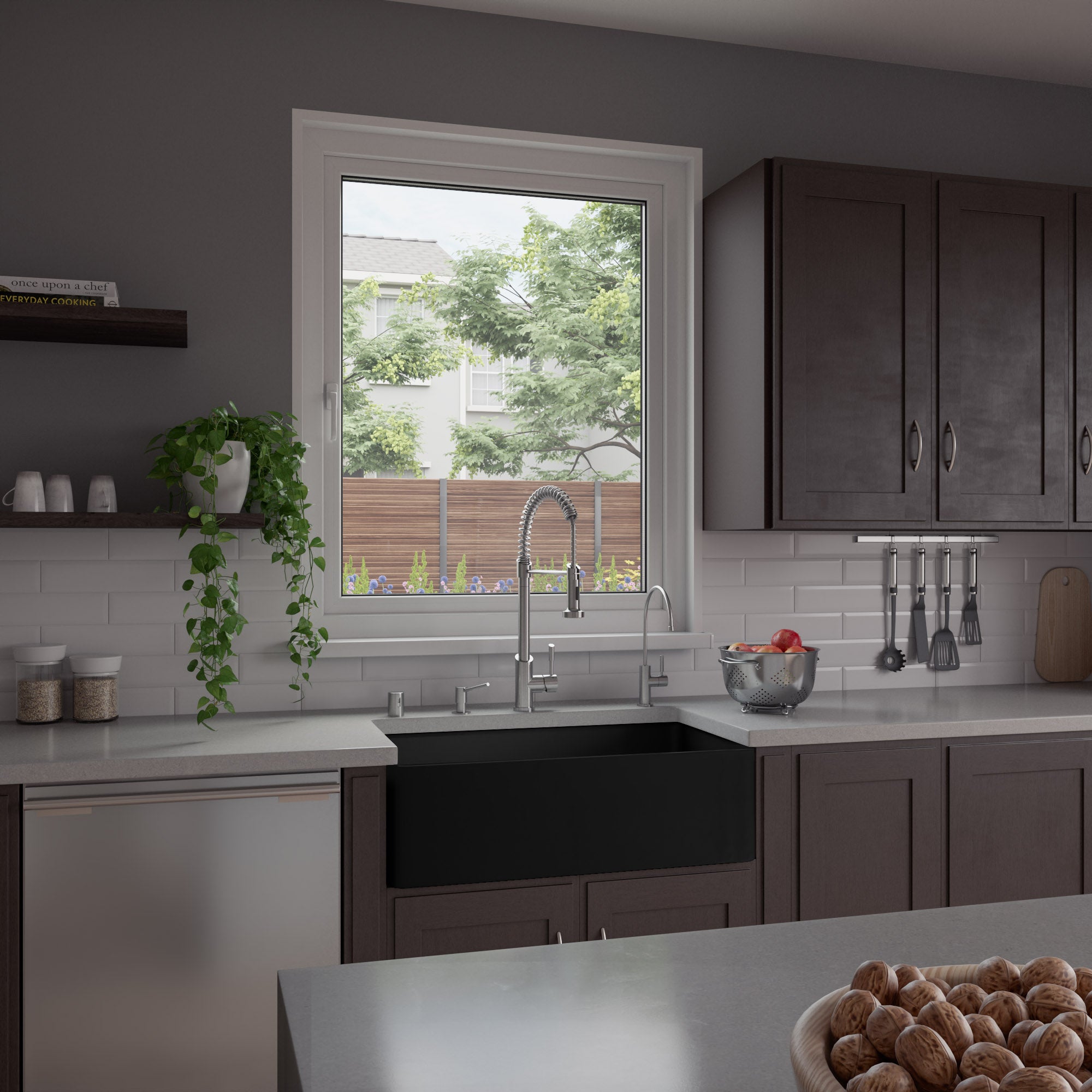 ALFI Brand - Black Matte Smooth Apron 33" x 18" Single Bowl Fireclay Farm Sink | ABF3318S-BM ALFI Brand - Black Matte Smooth Apron 33" x 18" Single Bowl Fireclay Farm Sink | ABF3318S-BM
