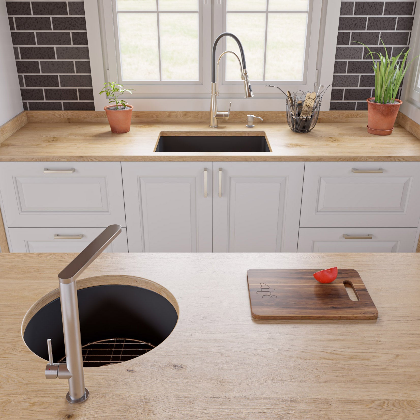 ALFI Brand - Black Matte 27" x 18" Fireclay Undermount / Drop In Firelcay Kitchen Sink | ABF2718UD-BM ALFI Brand - Black Matte 27" x 18" Fireclay Undermount / Drop In Firelcay Kitchen Sink | ABF2718UD-BM