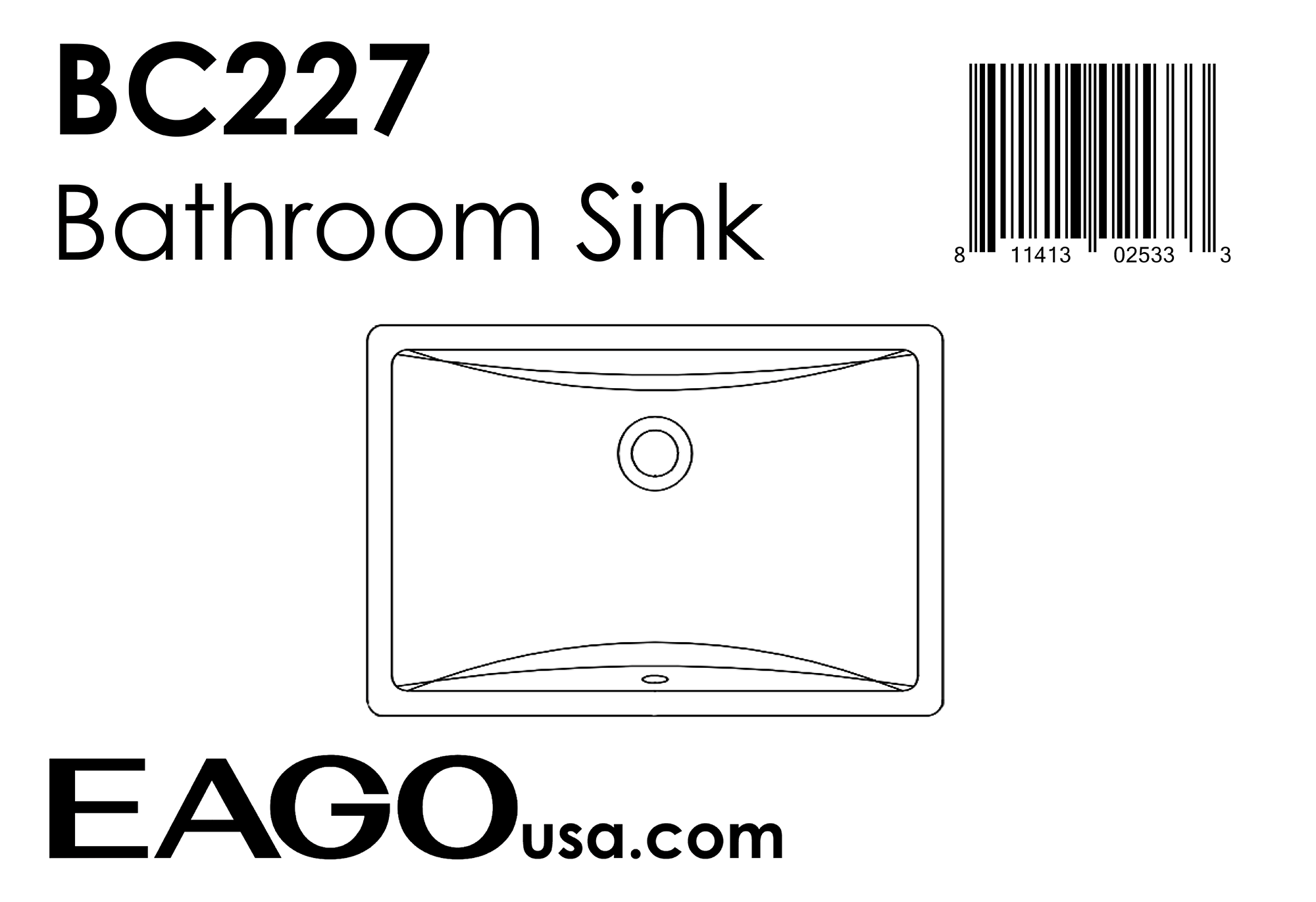 EAGO - White Ceramic 22"x15" Undermount Rectangular Bathroom Sink | BC227 EAGO - White Ceramic 22"x15" Undermount Rectangular Bathroom Sink | BC227