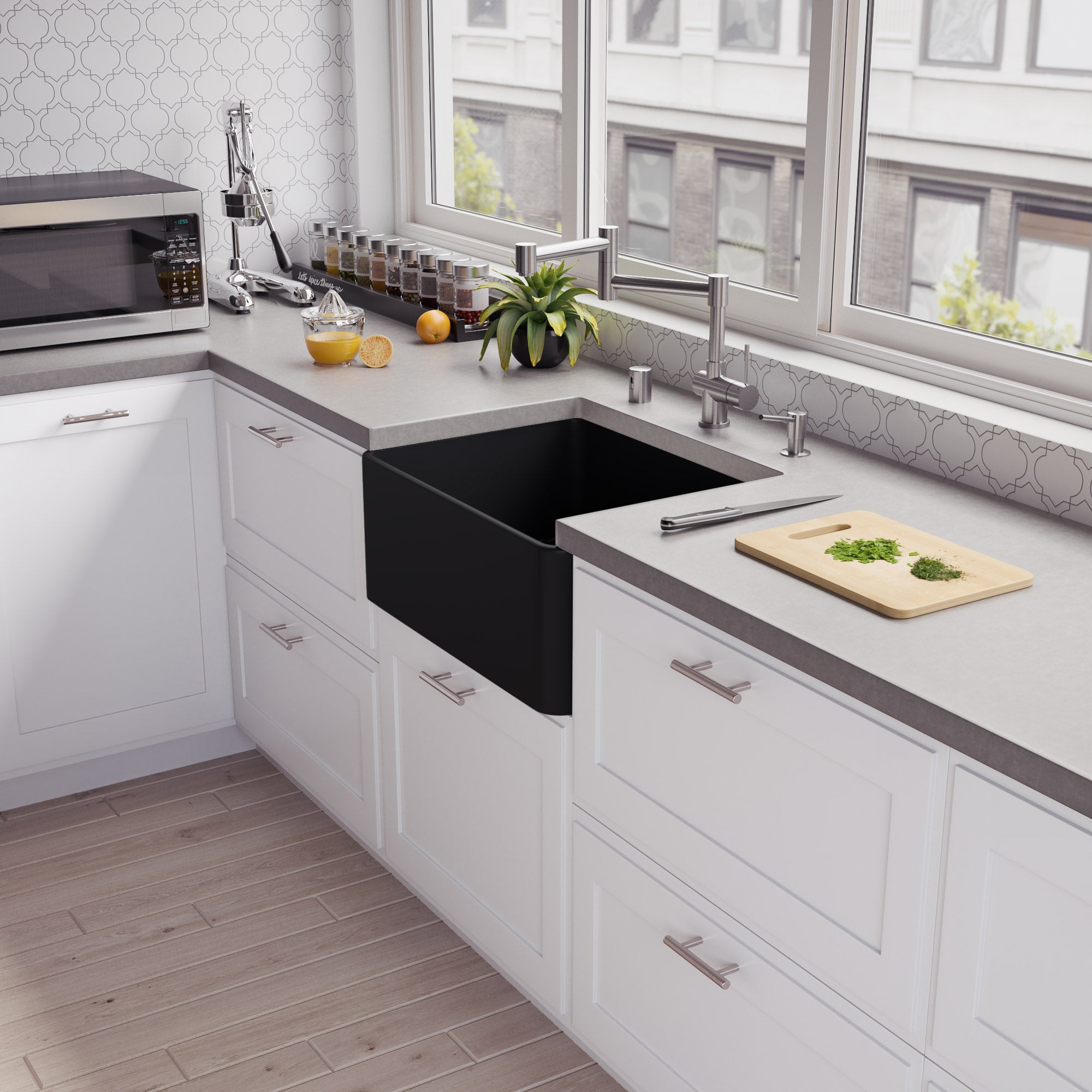 ALFI Brand - Black Matte Smooth Apron 24" x 18" Single Bowl Fireclay Farm Sink | ABF2418-BM ALFI Brand - Black Matte Smooth Apron 24" x 18" Single Bowl Fireclay Farm Sink | ABF2418-BM