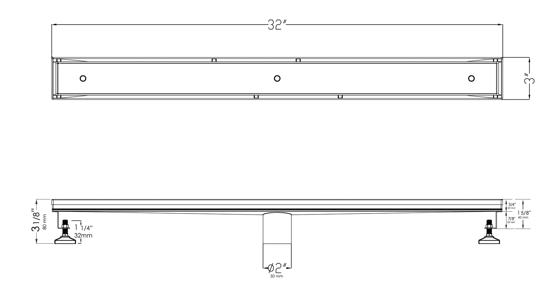 ALFI Brand - 32" Modern Stainless Steel Linear Shower Drain w/o Cover | ABLD32A ALFI Brand - 32" Modern Stainless Steel Linear Shower Drain w/o Cover | ABLD32A