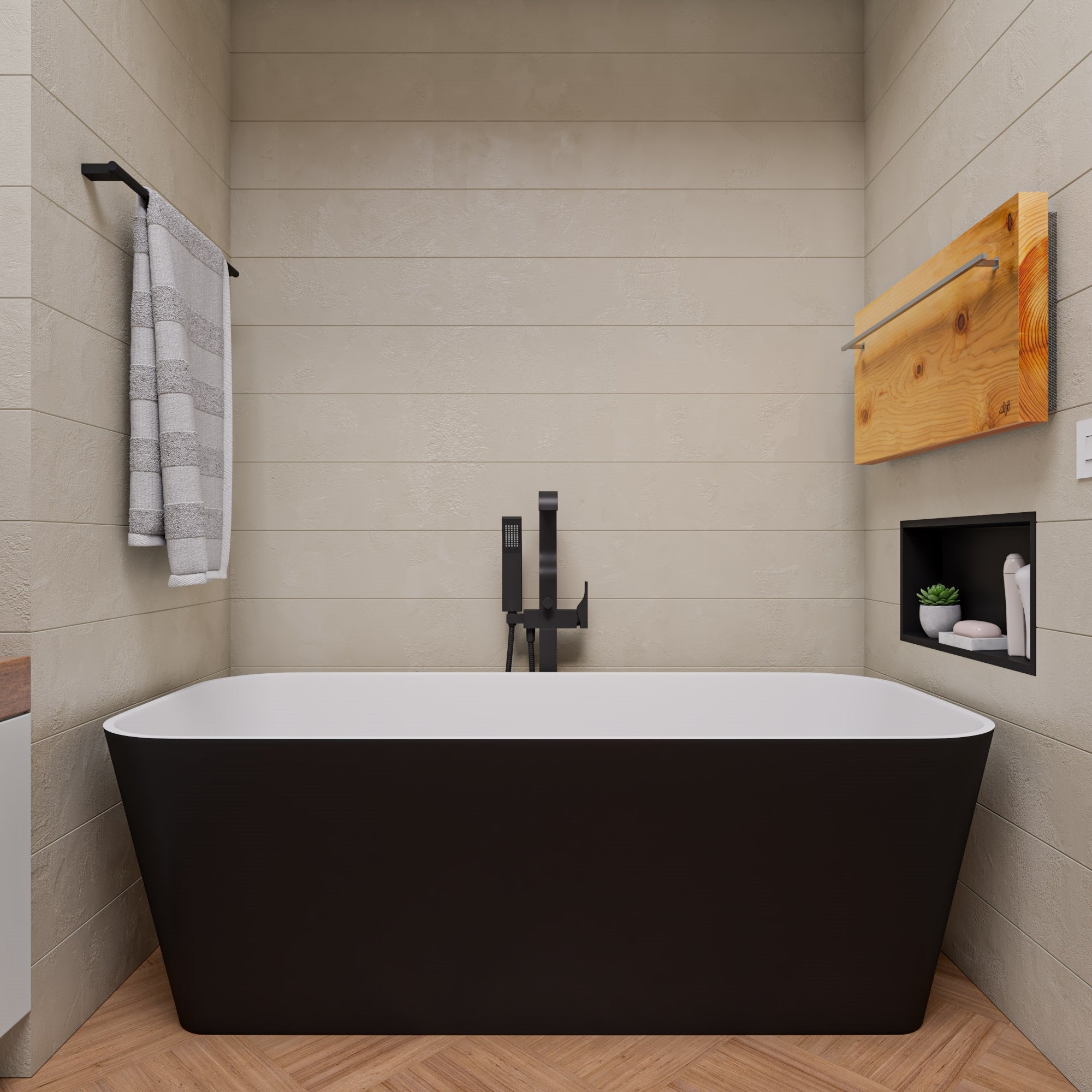 ALFI Brand - 67" Black & White Matte Rectangular Solid Surface Resin Soaking Bathtub | AB9952BM ALFI Brand - 67" Black & White Matte Rectangular Solid Surface Resin Soaking Bathtub | AB9952BM