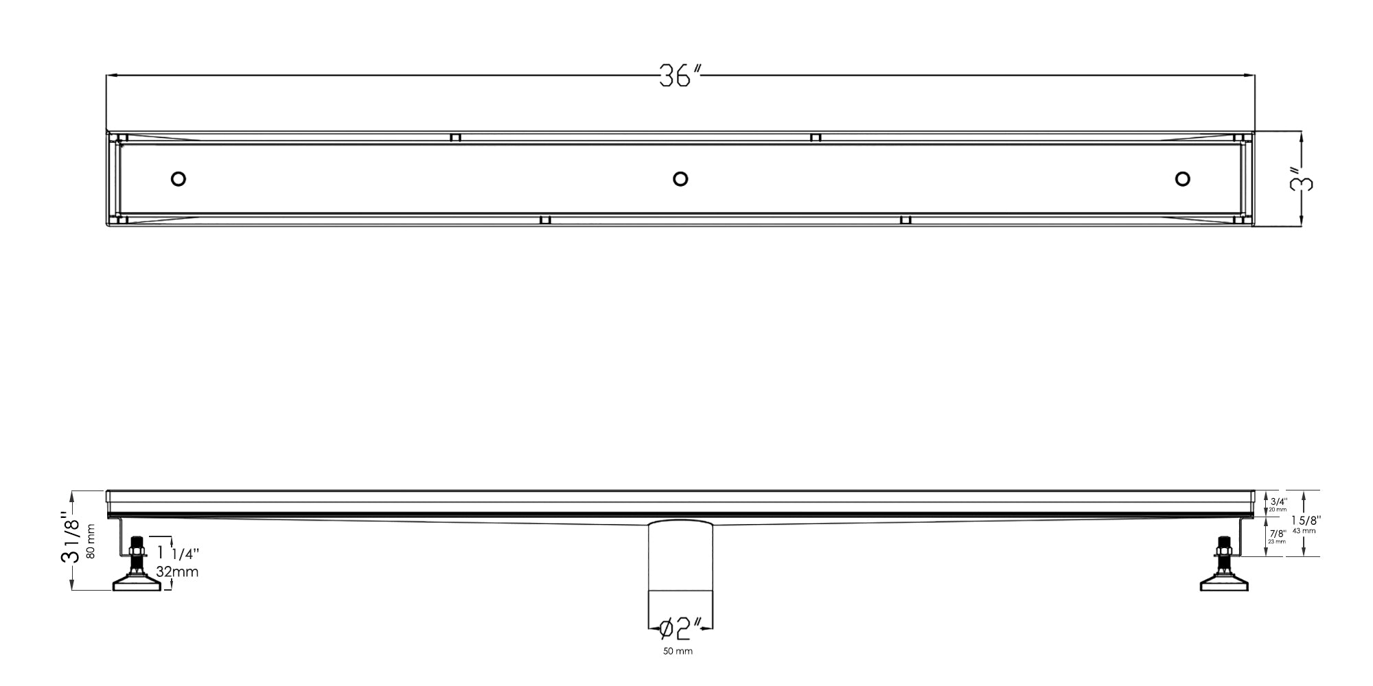 ALFI Brand - 36" Modern Stainless Steel Linear Shower Drain w/o Cover | ABLD36A ALFI Brand - 36" Modern Stainless Steel Linear Shower Drain w/o Cover | ABLD36A