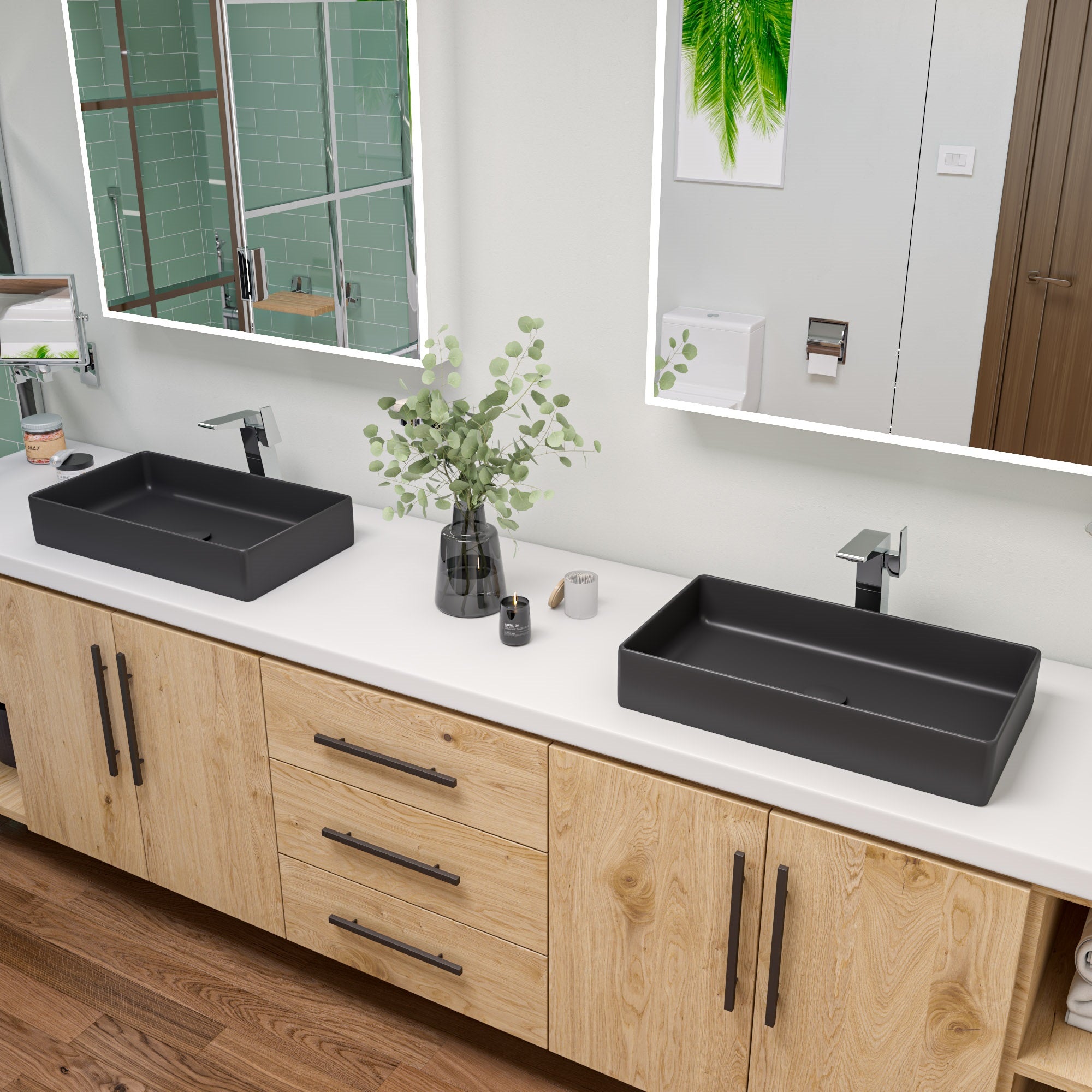 ALFI Brand - Black Matte 24" Modern Rectangular Above Mount Ceramic Sink | ABC902-BM ALFI Brand - Black Matte 24" Modern Rectangular Above Mount Ceramic Sink | ABC902-BM