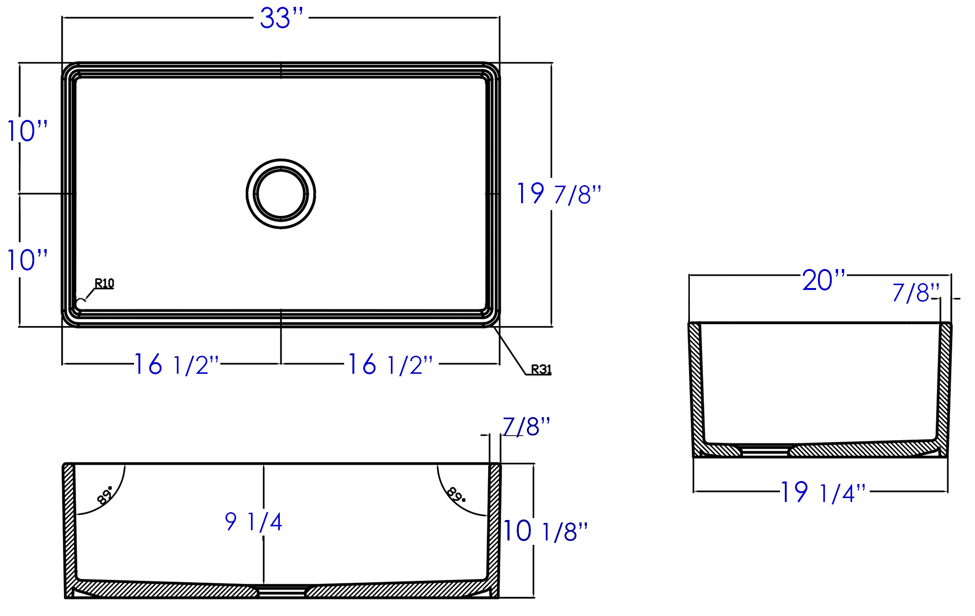 ALFI Brand - 33" White Smooth Apron Single Bowl Fireclay Farm Sink | AB533-W ALFI Brand - 33" White Smooth Apron Single Bowl Fireclay Farm Sink | AB533-W