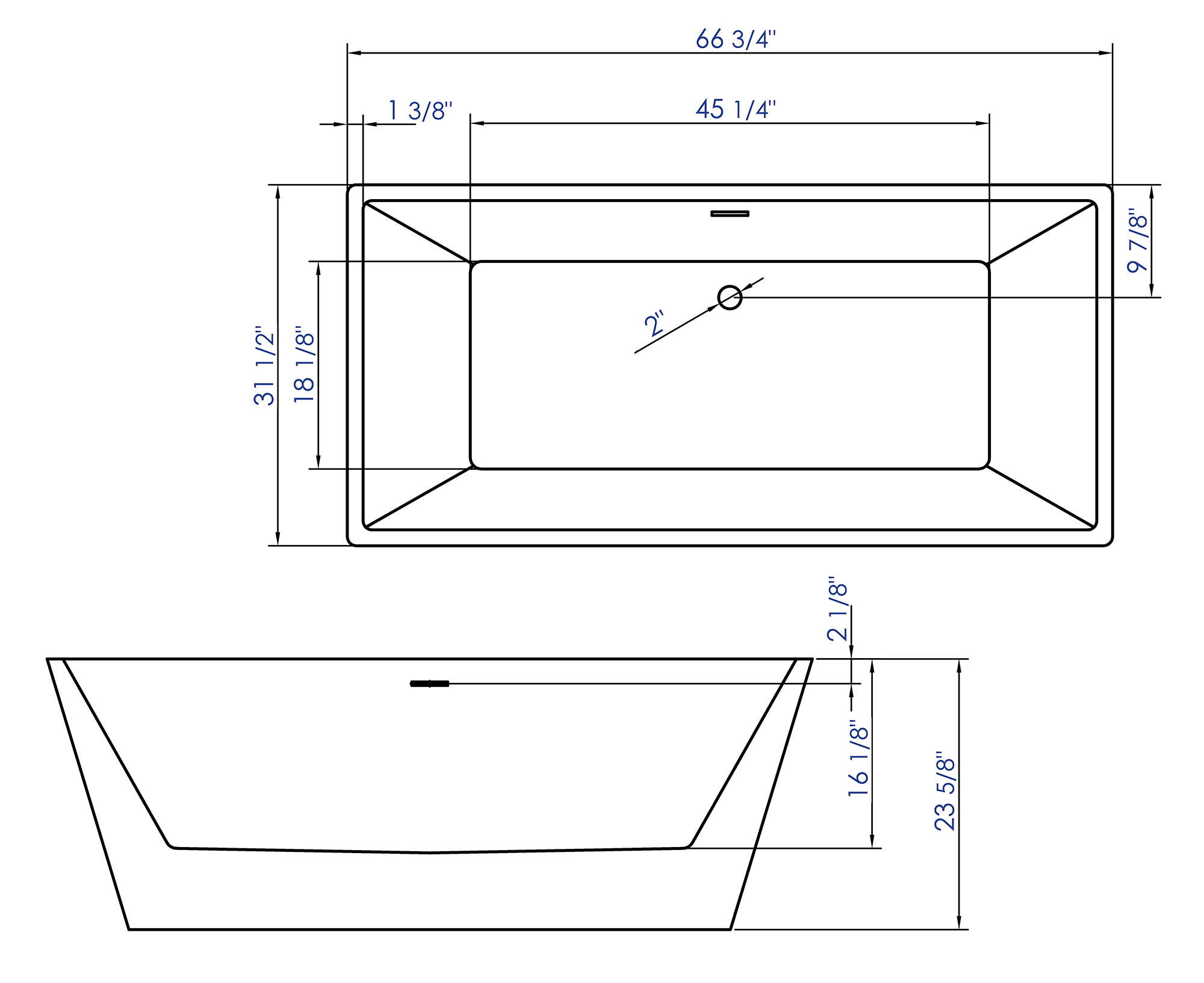 ALFI Brand - 67 inch White Rectangular Acrylic Free Standing Soaking Bathtub | AB8832 ALFI Brand - 67 inch White Rectangular Acrylic Free Standing Soaking Bathtub | AB8832