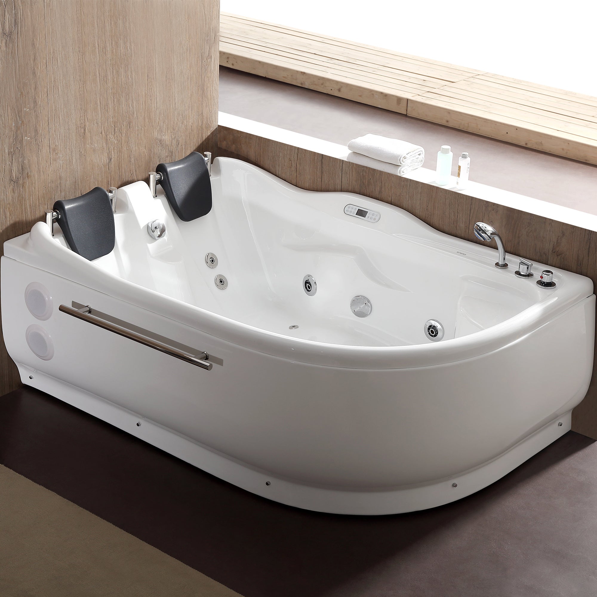 EAGO - 6 ft Right Corner Acrylic White Whirlpool Bathtub for Two | AM124ETL-R EAGO - 6 ft Right Corner Acrylic White Whirlpool Bathtub for Two | AM124ETL-R