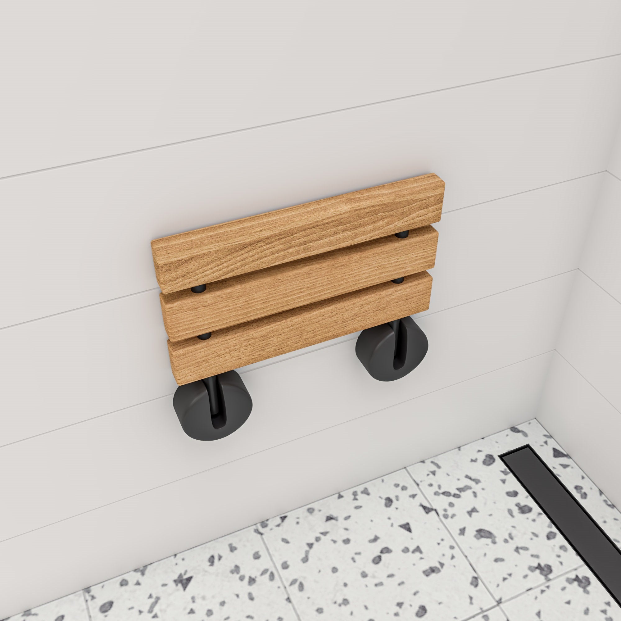 ALFI Brand - Black Matte 16" Wide Foldable Teak Shower Seat with Round Hardware | ABS16R-BM ALFI Brand - Black Matte 16" Wide Foldable Teak Shower Seat with Round Hardware | ABS16R-BM