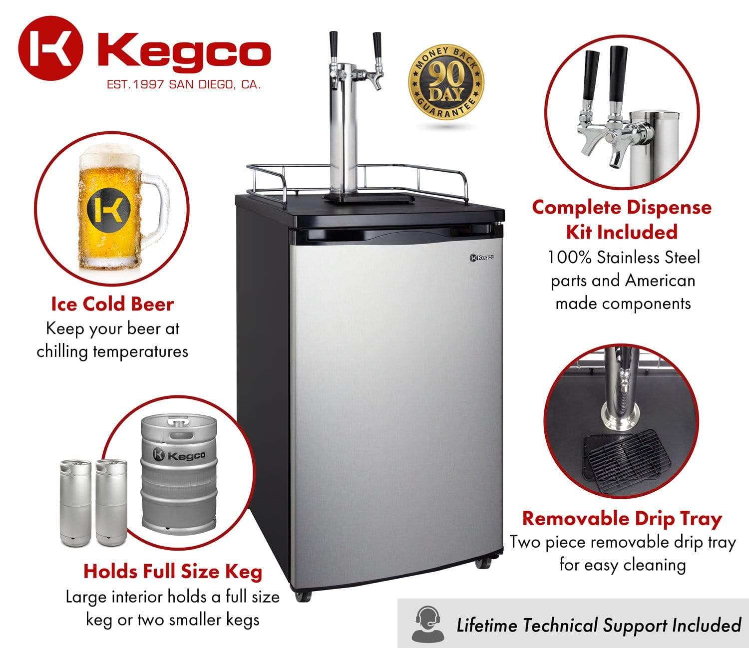 Kegco Beer Refrigeration 20" Wide Tap Stainless Steel Kegerator Kegco Beer Refrigeration 20" Wide Tap Stainless Steel Kegerator