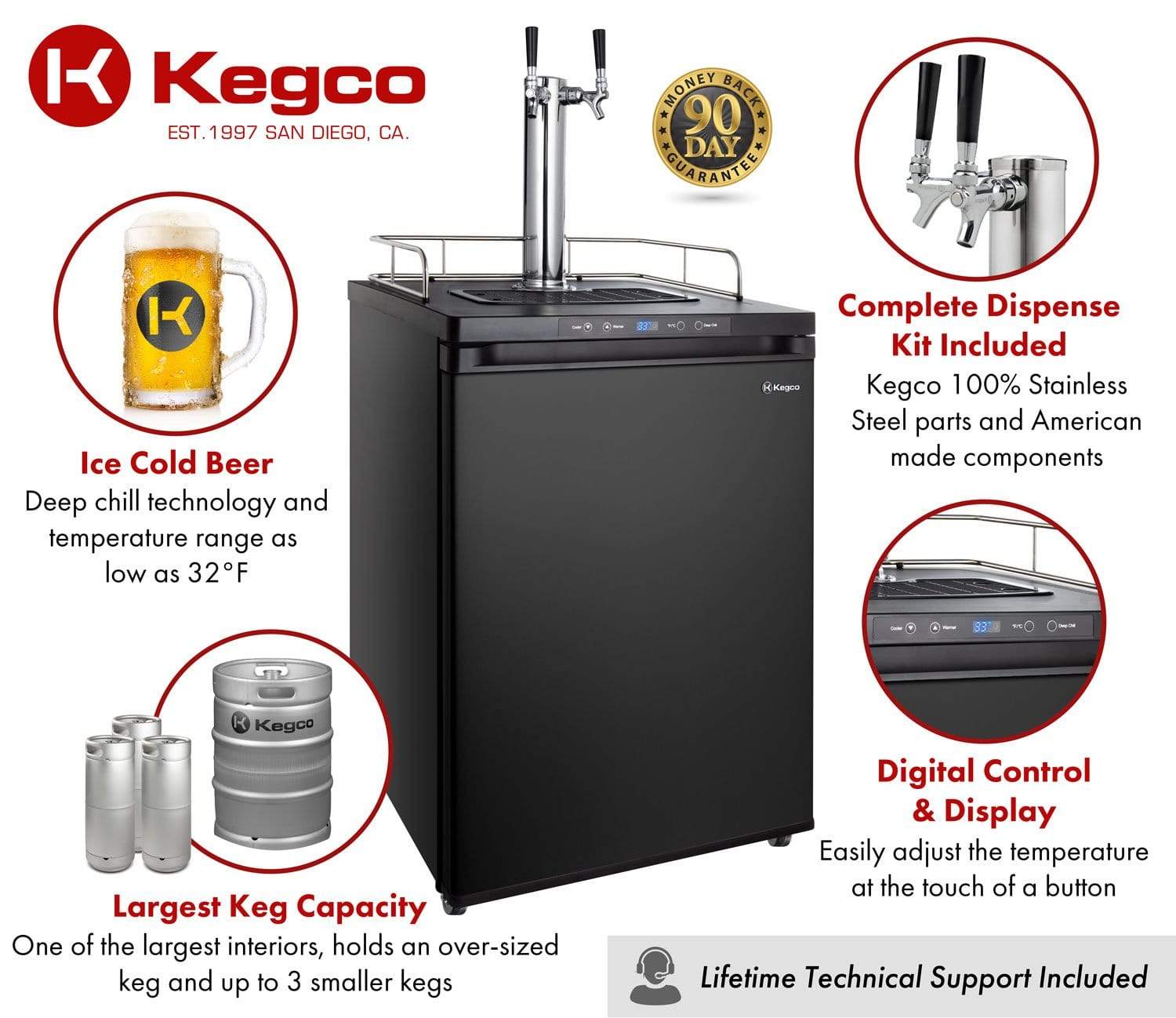 Kegco Beer Refrigeration 24" Wide Tap Black Digital Kegerator Kegco Beer Refrigeration 24" Wide Tap Black Digital Kegerator