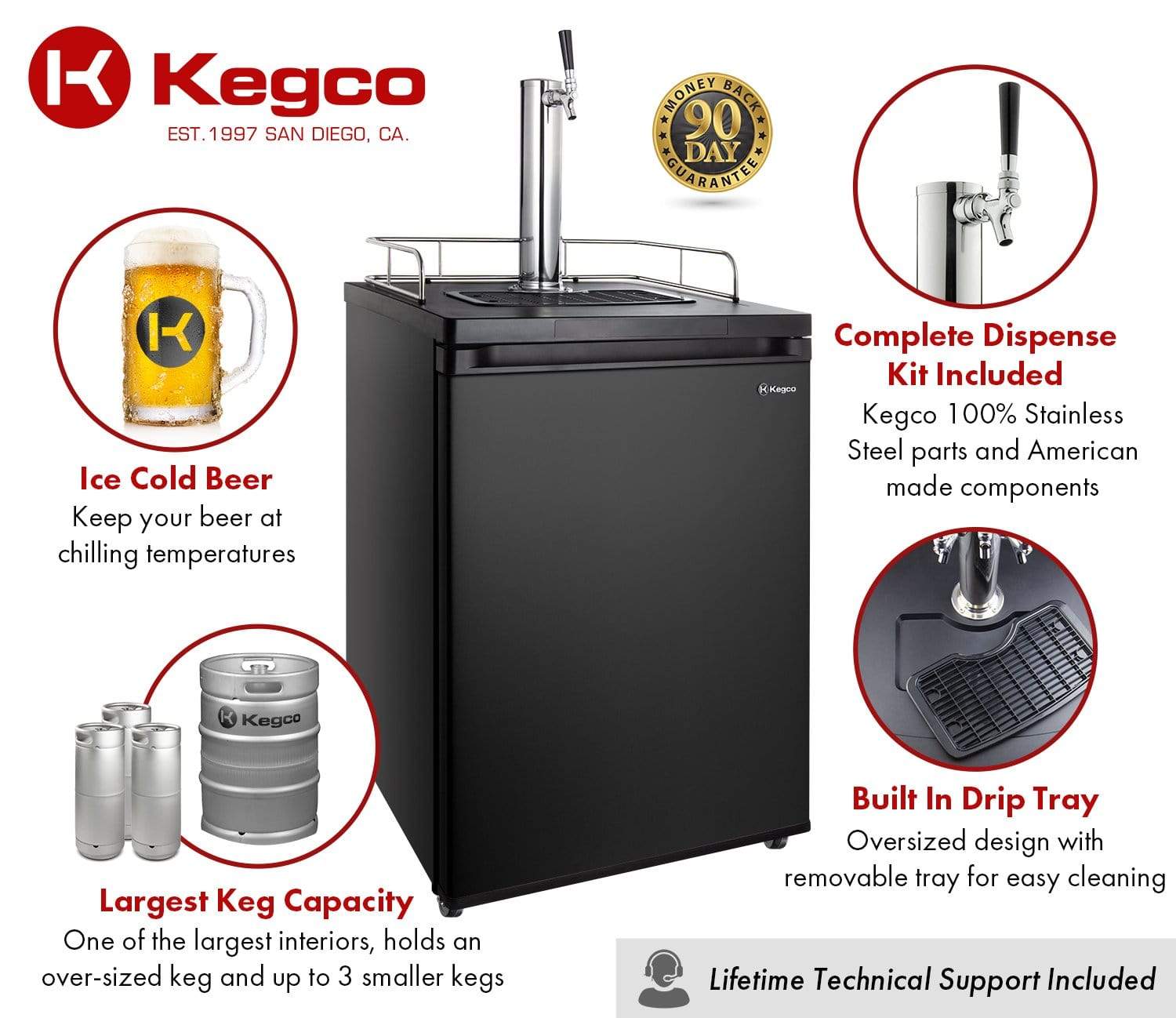 Kegco Beer Refrigeration 24" Wide Tap Black Kegerator Kegco Beer Refrigeration 24" Wide Tap Black Kegerator