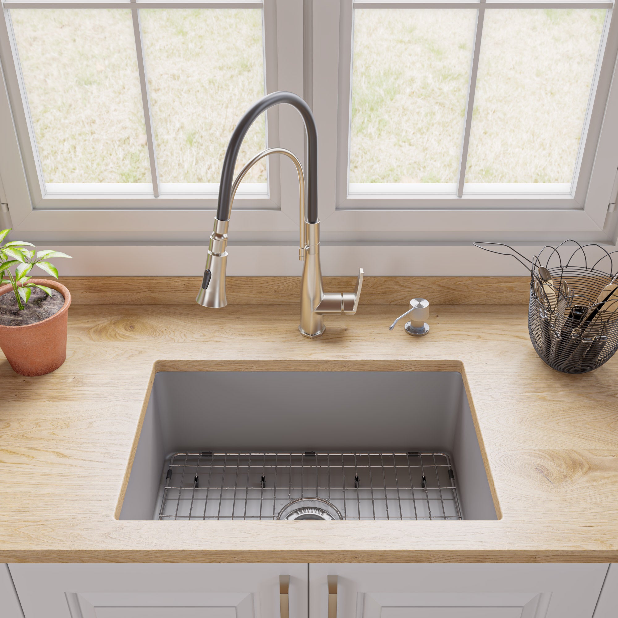 ALFI Brand - Gray Matte 27" x 18" Fireclay Undermount / Drop In Firelcay Kitchen Sink | ABF2718UD-GM ALFI Brand - Gray Matte 27" x 18" Fireclay Undermount / Drop In Firelcay Kitchen Sink | ABF2718UD-GM