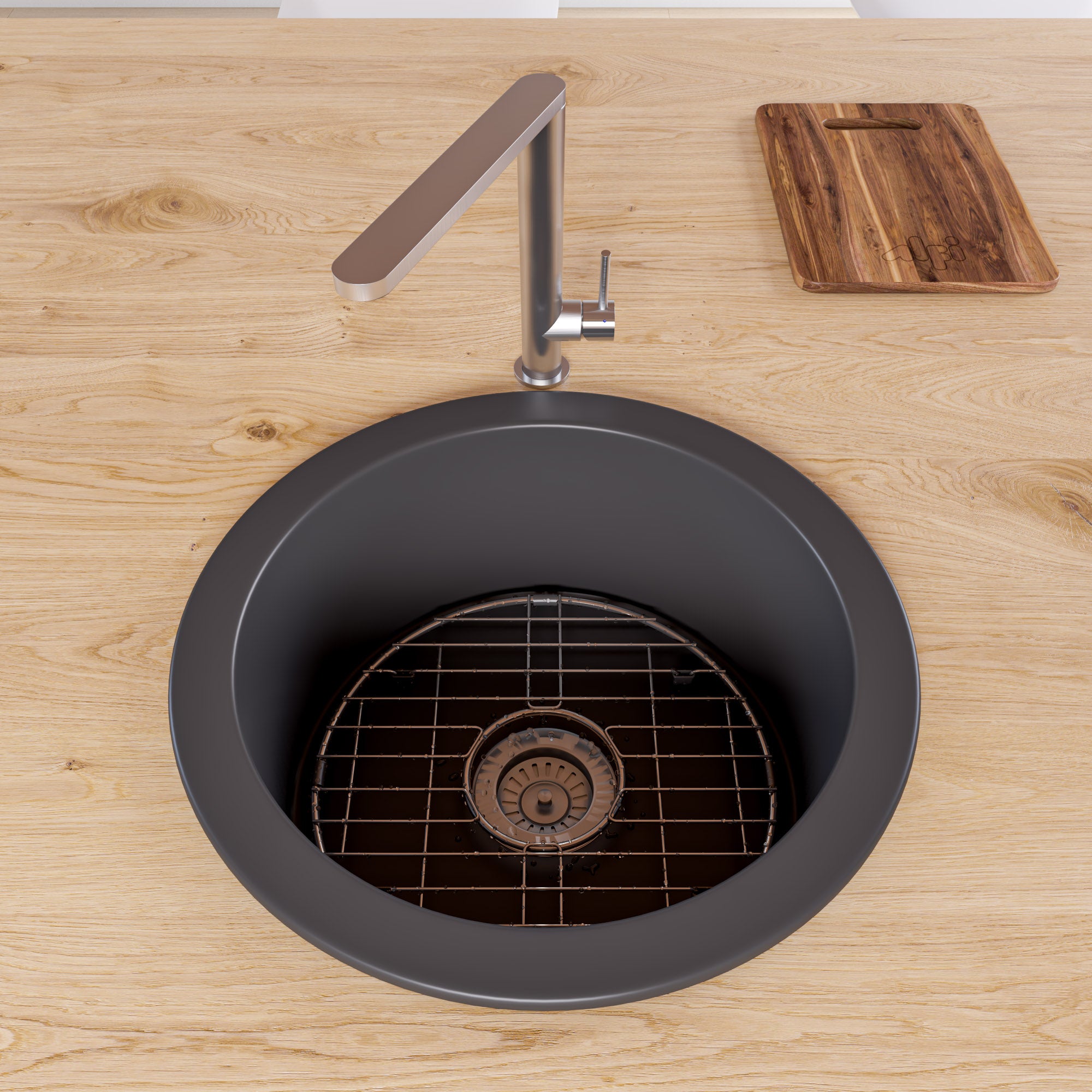 ALFI Brand - Black Matte Round 18" x 18" Undermount / Drop In Fireclay Prep Sink | ABF1818R-BM ALFI Brand - Black Matte Round 18" x 18" Undermount / Drop In Fireclay Prep Sink | ABF1818R-BM