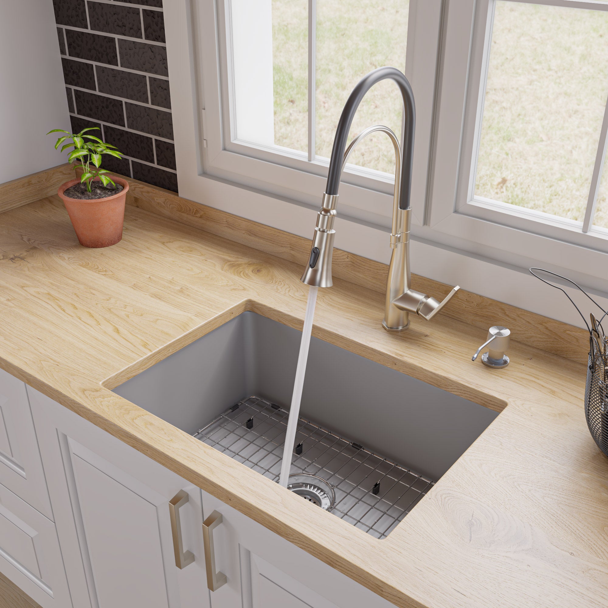 ALFI Brand - Gray Matte 27" x 18" Fireclay Undermount / Drop In Firelcay Kitchen Sink | ABF2718UD-GM ALFI Brand - Gray Matte 27" x 18" Fireclay Undermount / Drop In Firelcay Kitchen Sink | ABF2718UD-GM