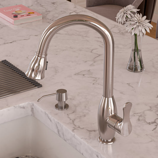 ALFI Brand - Brushed Nickel Traditional Gooseneck Pull Down Kitchen Faucet | ABKF3783-BN