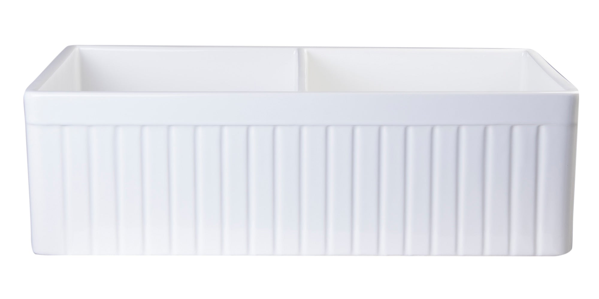 ALFI Brand - White 32" Fluted Apron Double Bowl Fireclay Farmhouse Kitchen Sink | AB537-W ALFI Brand - White 32" Fluted Apron Double Bowl Fireclay Farmhouse Kitchen Sink | AB537-W