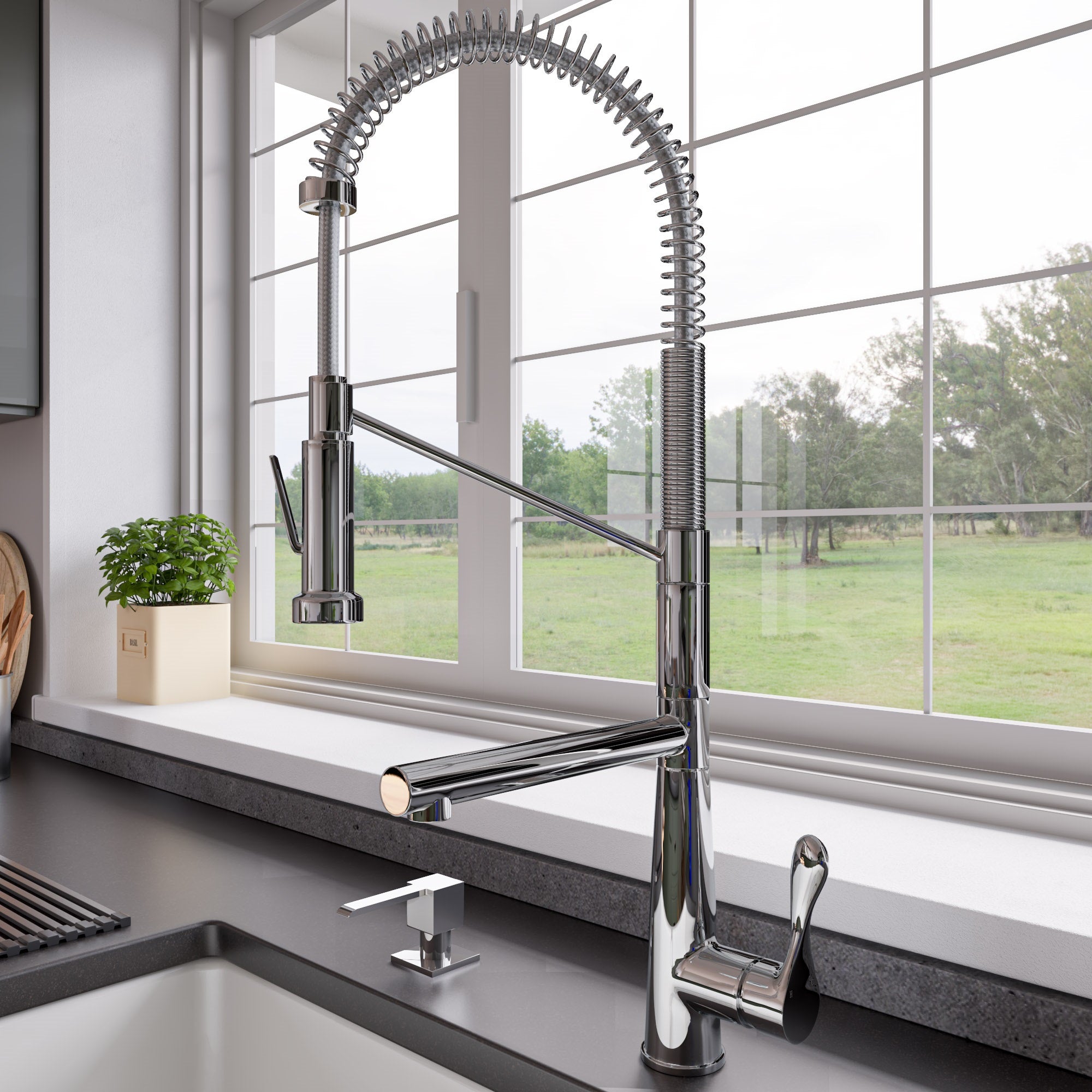 ALFI Brand - Polished Chrome Double Spout Commercial Spring Kitchen Faucet | ABKF3787-PC ALFI Brand - Polished Chrome Double Spout Commercial Spring Kitchen Faucet | ABKF3787-PC