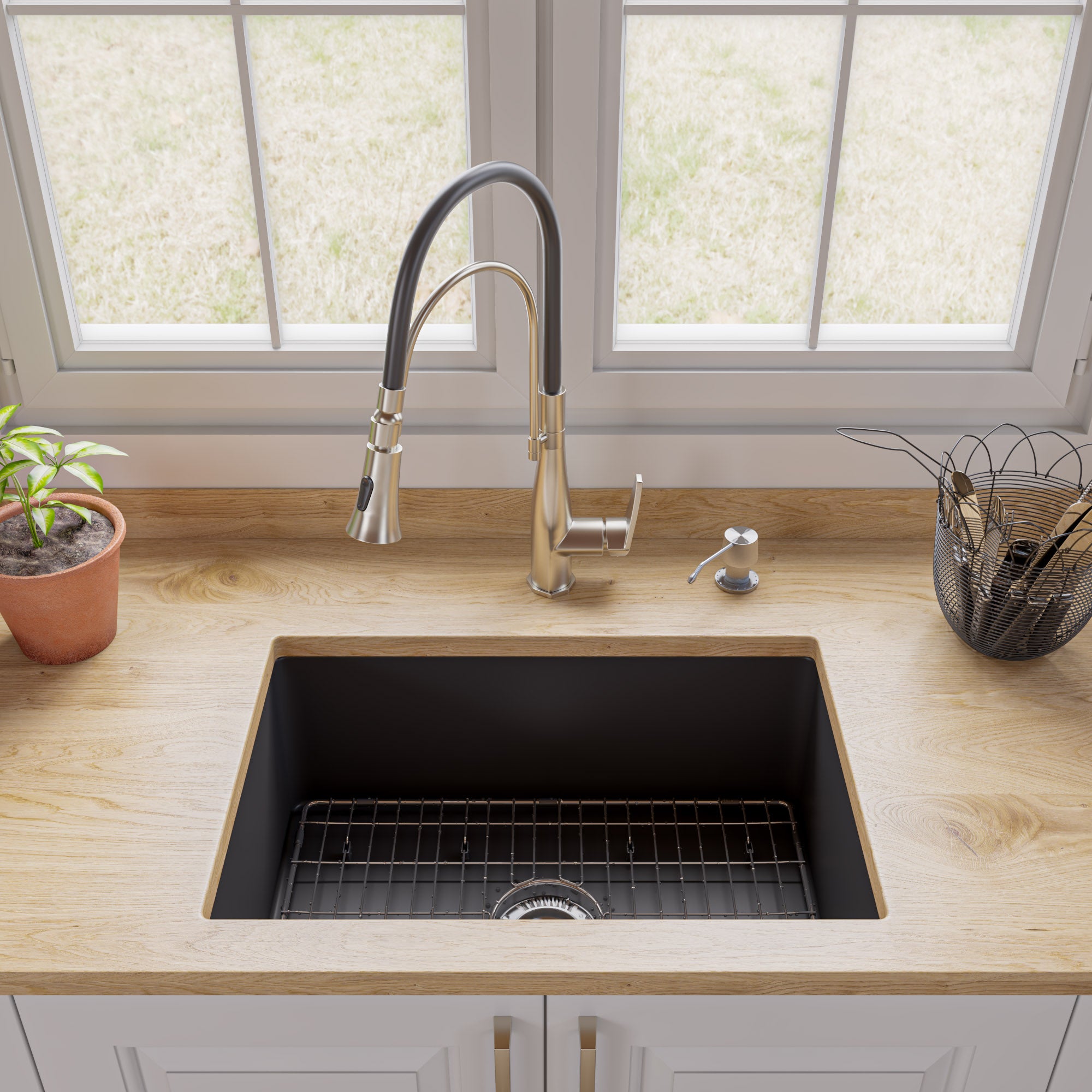 ALFI Brand - Black Matte 27" x 18" Fireclay Undermount / Drop In Firelcay Kitchen Sink | ABF2718UD-BM ALFI Brand - Black Matte 27" x 18" Fireclay Undermount / Drop In Firelcay Kitchen Sink | ABF2718UD-BM
