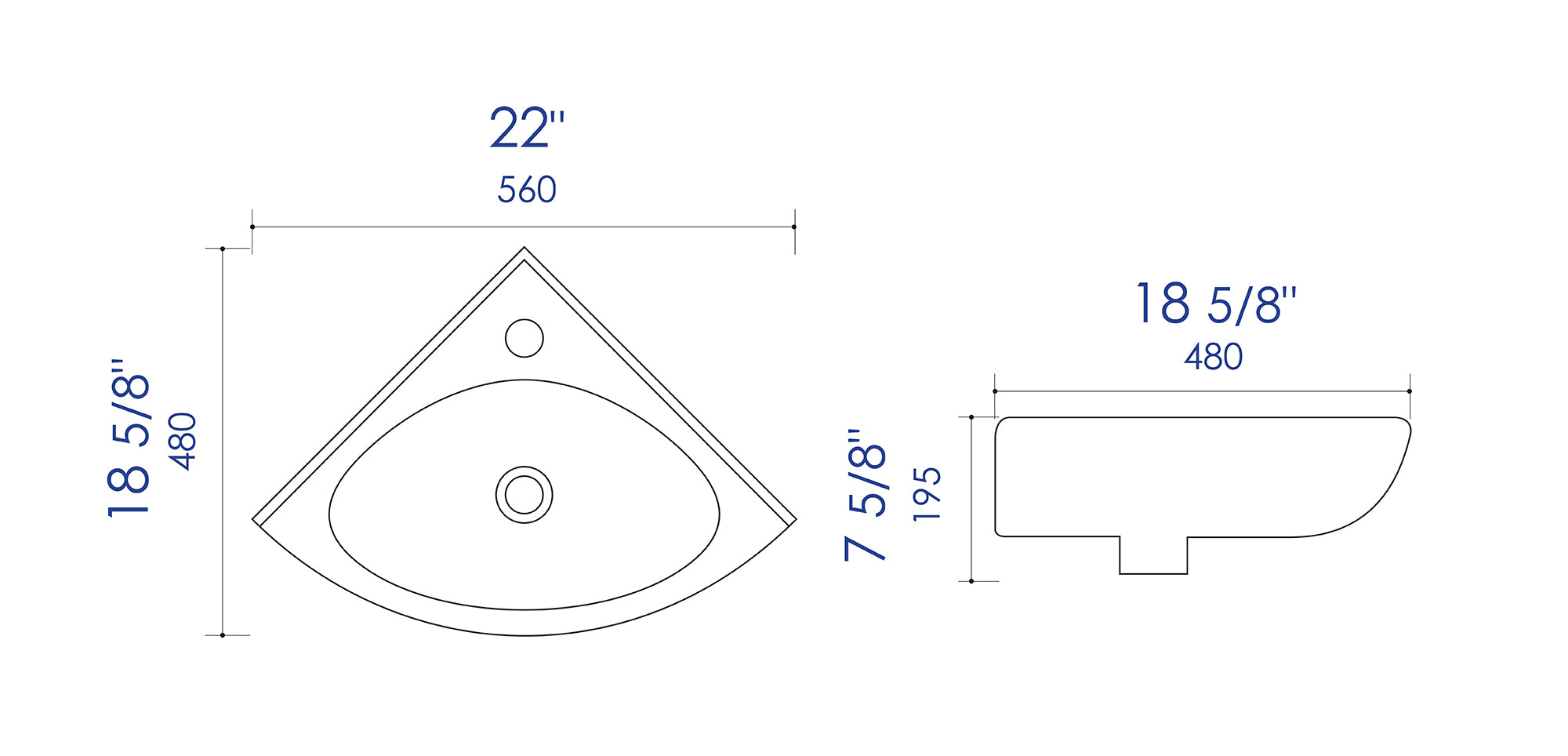 ALFI Brand - White 22" Corner Wall Mounted Ceramic Sink with Faucet Hole | ABC120 ALFI Brand - White 22" Corner Wall Mounted Ceramic Sink with Faucet Hole | ABC120
