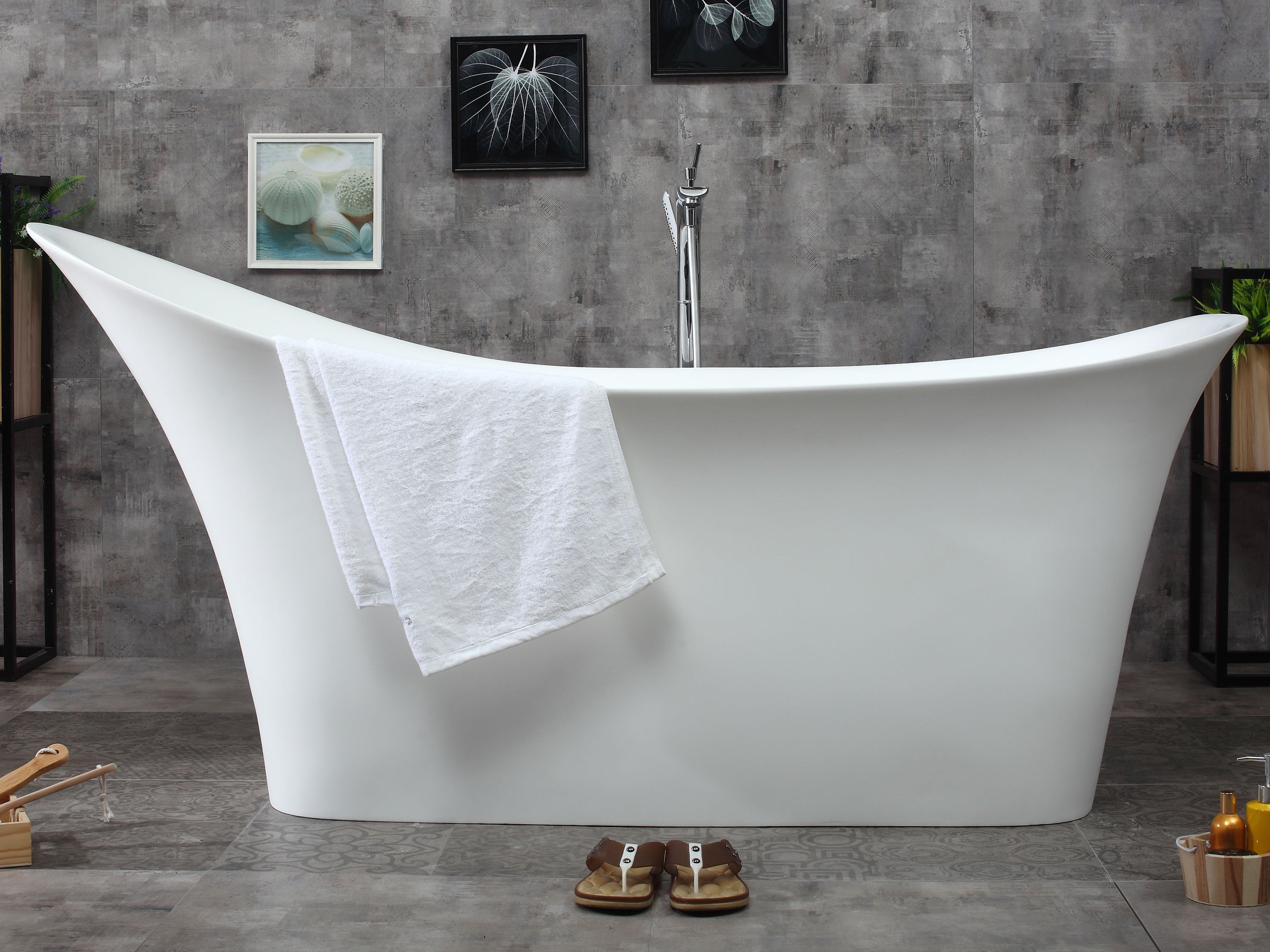 ALFI Brand - 74" White Solid Surface Smooth Resin Soaking Slipper Bathtub | AB9915 ALFI Brand - 74" White Solid Surface Smooth Resin Soaking Slipper Bathtub | AB9915