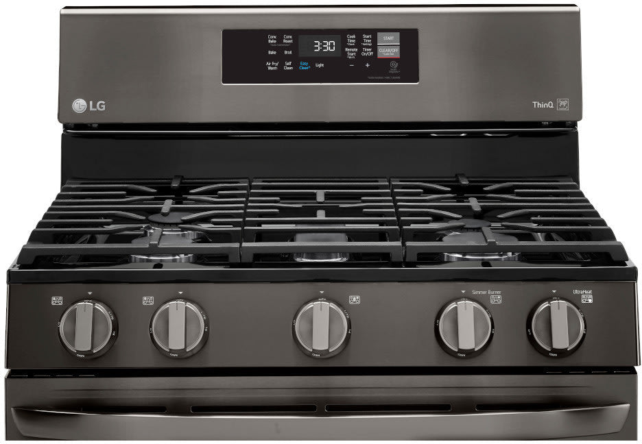 LG 5.8 CF / 30" Gas Range, Convection, Air Fry, ThinQ - Black Stainless LRGL5823D LG 5.8 CF / 30" Gas Range, Convection, Air Fry, ThinQ - Black Stainless LRGL5823D