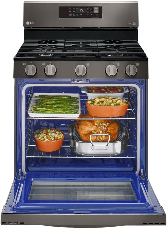 LG 5.8 CF / 30" Gas Range, Convection, Air Fry, ThinQ - Black Stainless LRGL5823D LG 5.8 CF / 30" Gas Range, Convection, Air Fry, ThinQ - Black Stainless LRGL5823D