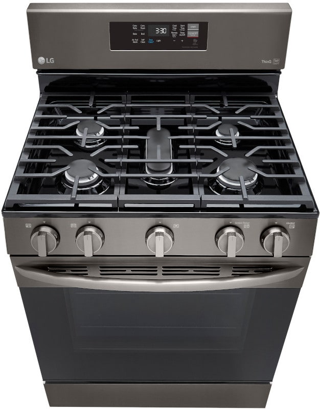 LG 5.8 CF / 30" Gas Range, Convection, Air Fry, ThinQ - Black Stainless LRGL5823D LG 5.8 CF / 30" Gas Range, Convection, Air Fry, ThinQ - Black Stainless LRGL5823D