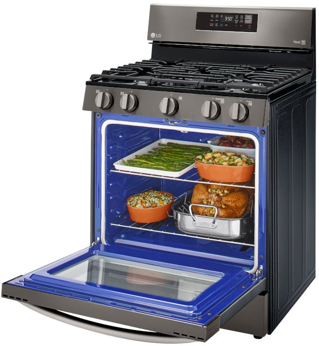 LG 5.8 CF / 30" Gas Range, Convection, Air Fry, ThinQ - Black Stainless LRGL5823D LG 5.8 CF / 30" Gas Range, Convection, Air Fry, ThinQ - Black Stainless LRGL5823D