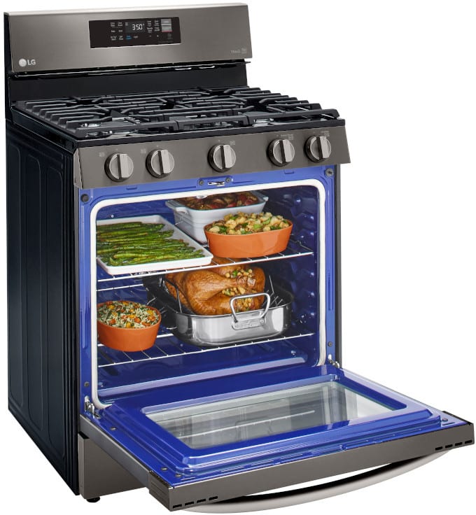 LG 5.8 CF / 30" Gas Range, Convection, Air Fry, ThinQ - Black Stainless LRGL5823D LG 5.8 CF / 30" Gas Range, Convection, Air Fry, ThinQ - Black Stainless LRGL5823D