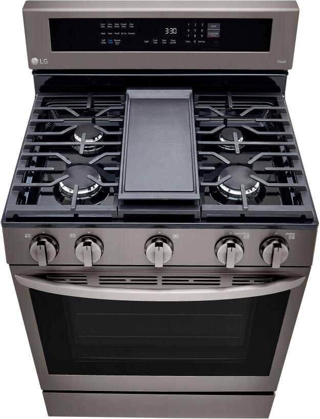 LG 5.8 CF / 30" Gas Range, InstaView, True Convection, ThinQ - Black Stainless LRGL5825D LG 5.8 CF / 30" Gas Range, InstaView, True Convection, ThinQ - Black Stainless LRGL5825D