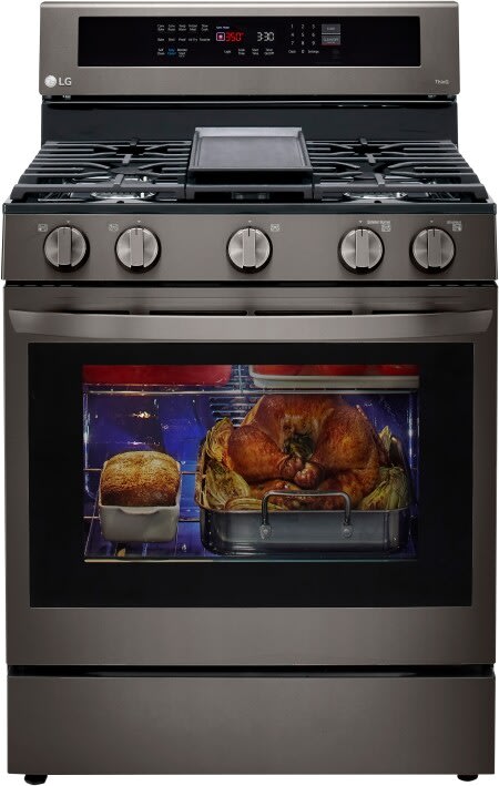 LG 5.8 CF / 30" Gas Range, InstaView, True Convection, ThinQ - Black Stainless LRGL5825D LG 5.8 CF / 30" Gas Range, InstaView, True Convection, ThinQ - Black Stainless LRGL5825D