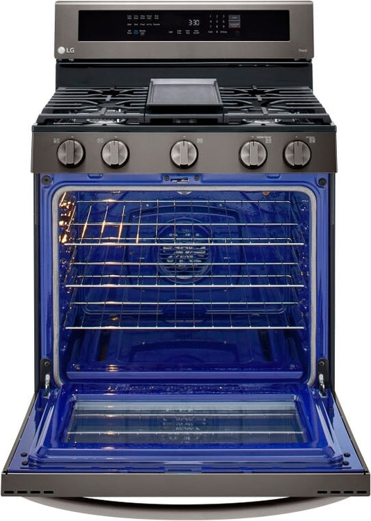 LG 5.8 CF / 30" Gas Range, InstaView, True Convection, ThinQ - Black Stainless LRGL5825D