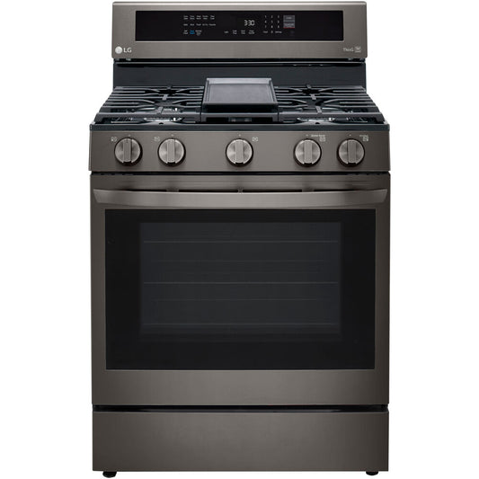 LG 5.8 CF / 30" Gas Range, InstaView, True Convection, ThinQ - Black Stainless LRGL5825D