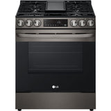 LG 5.8 CF Gas Single Oven Slide-In Range, Air Fry, Fan Convection, ThinQ - Black Stainless LSGL5833D LG 5.8 CF Gas Single Oven Slide-In Range, Air Fry, Fan Convection, ThinQ - Black Stainless LSGL5833D