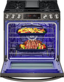 LG 5.8 CF Gas Single Oven Slide-In Range, Air Fry, Fan Convection, ThinQ - Black Stainless LSGL5833D LG 5.8 CF Gas Single Oven Slide-In Range, Air Fry, Fan Convection, ThinQ - Black Stainless LSGL5833D