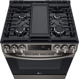 LG 5.8 CF Gas Single Oven Slide-In Range, Air Fry, Fan Convection, ThinQ - Black Stainless LSGL5833D LG 5.8 CF Gas Single Oven Slide-In Range, Air Fry, Fan Convection, ThinQ - Black Stainless LSGL5833D